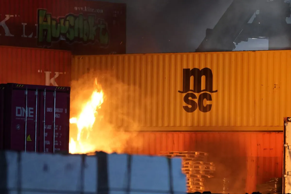 Flying debris reported as firefighters battle flames at Hamburg port