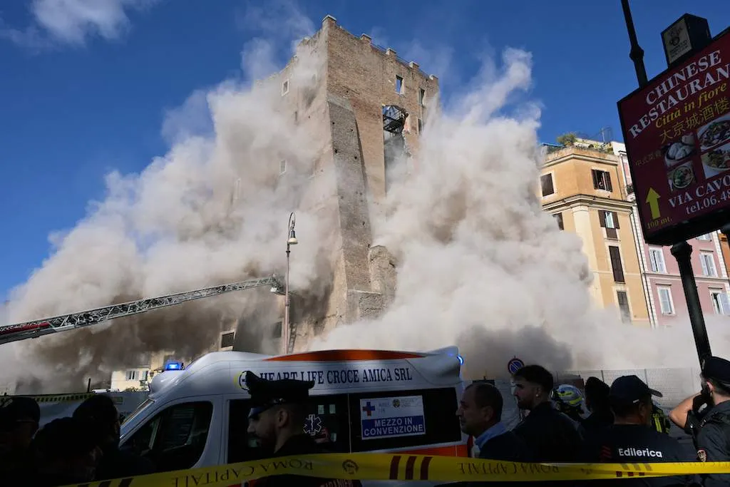 BREAKING: One trapped after tower collapse at Rome's Imperial Forums