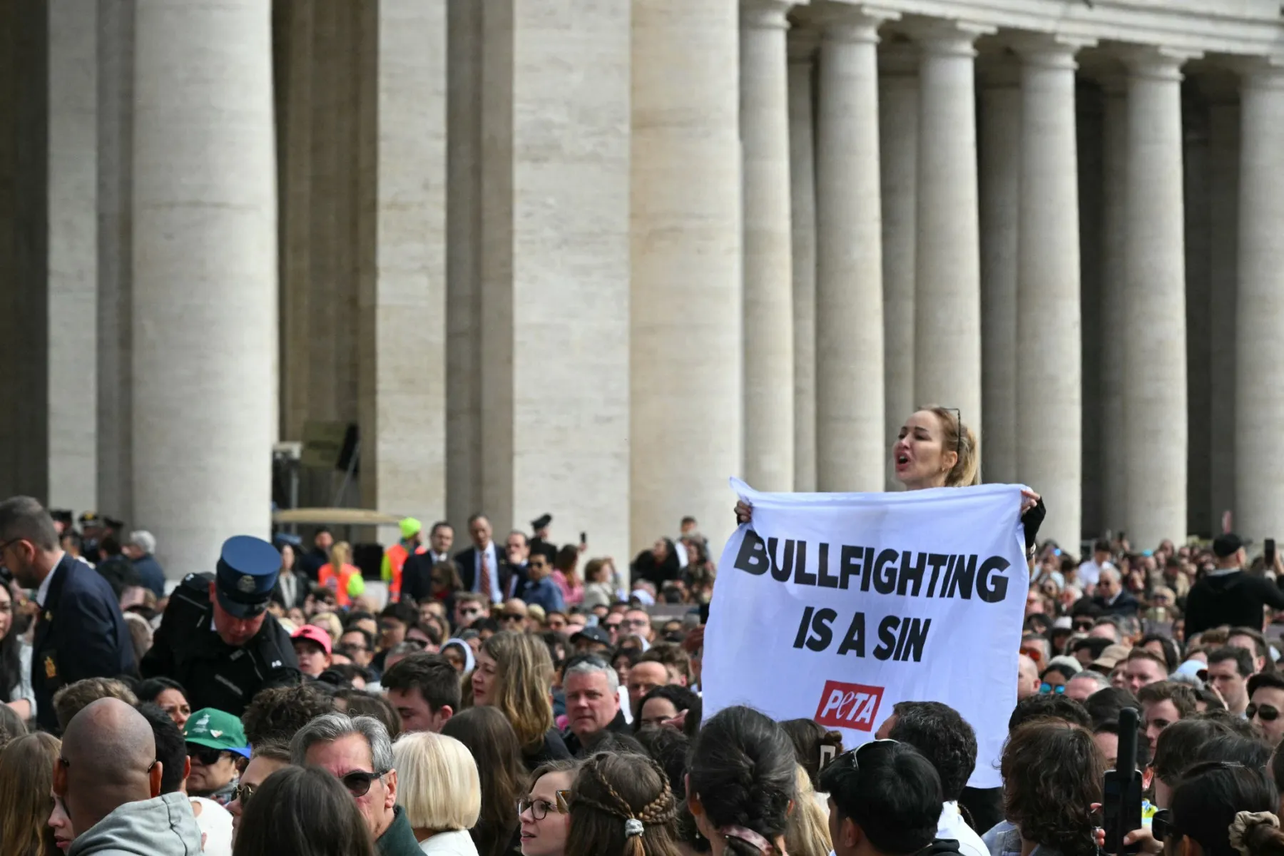 Anti-bullfighting activists protest before pope ahead of Spain visit